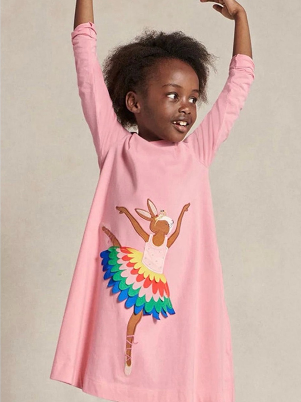 Mini Boden Pink bunny Ballerina Long sleeve dress